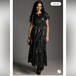 Anthropologie The Somerset Maxi Dress: Faux Leather Embroidered Edition Size XLP